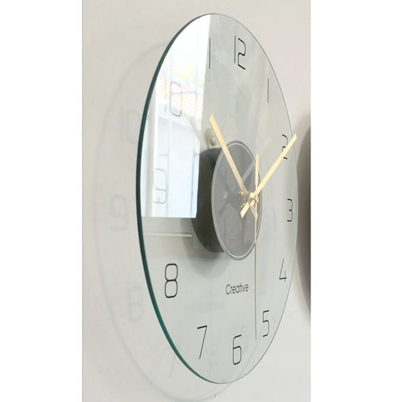 30cm Round Wall Clock Round Tempered Glass Clear Wall Clock Ultra Thin Design