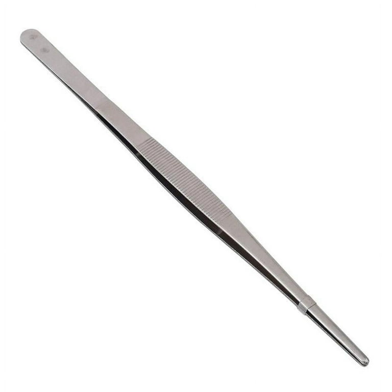 Silver Stainless Steel Long Food Tongs Straight Tweezers Kitchen