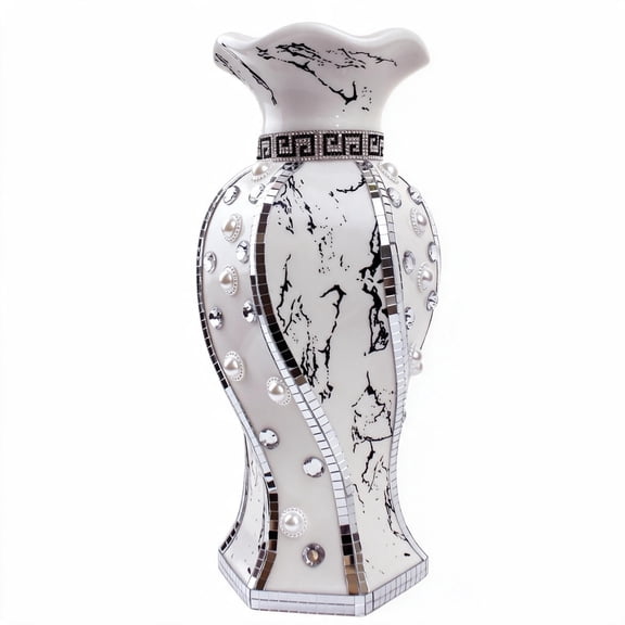 30cm Sliver Beads 30cm Silver Ceramic Vase with Beads and Rhinestone