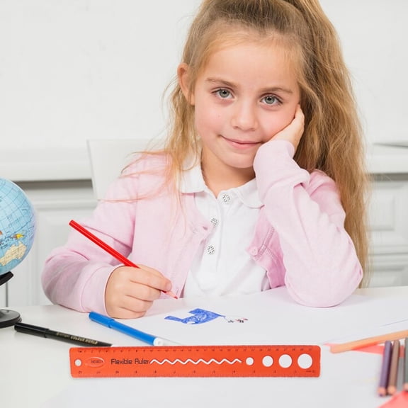 30cm Soft Ruler - Foldable Multifunctional Stvdent Stationery, Clear Scale Measuring Tool for Sch00I, Drawing & Design, Lightweight Plastic Ruler with Wavy Lines & Round Holes, Bright Colors