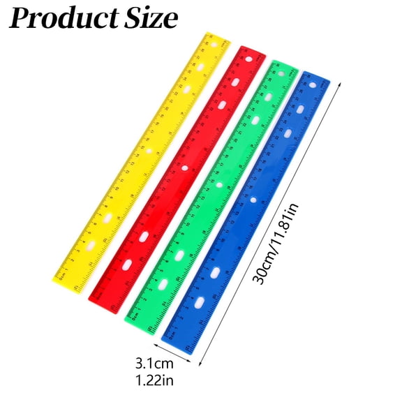 30cm Solid Color Plastic 6-hole Measuring Straight Ruler, Office Stationery