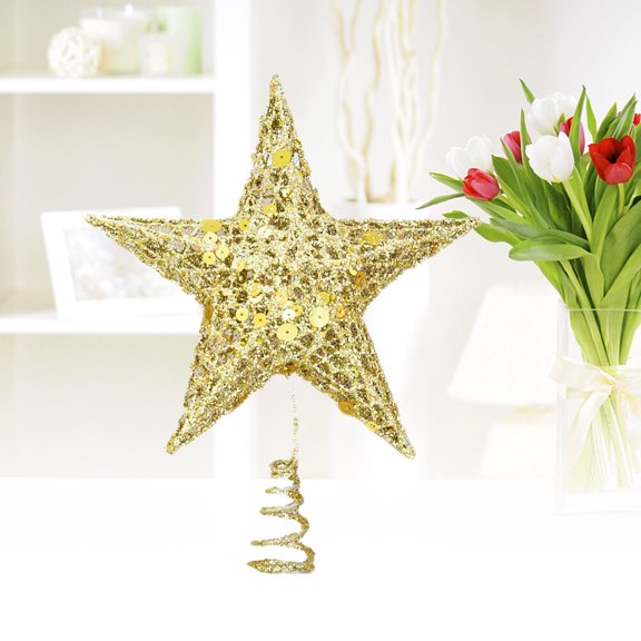 30cm Star Tree Topper 5 Pointed Glitter Treetop Shiny Christmas Tree Ornament for Home Party(Golden)