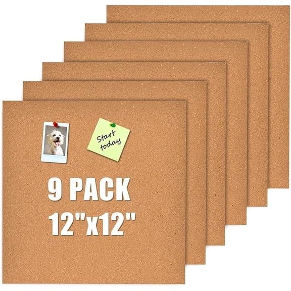 30cm x 30cm Self-Adhesive Cork Borad, 4mm Thick Cork Boards for Walls, 9 Pack Bulletin Board, Cork Board Tiles for Office, Home, School (4mm,9P,CA)