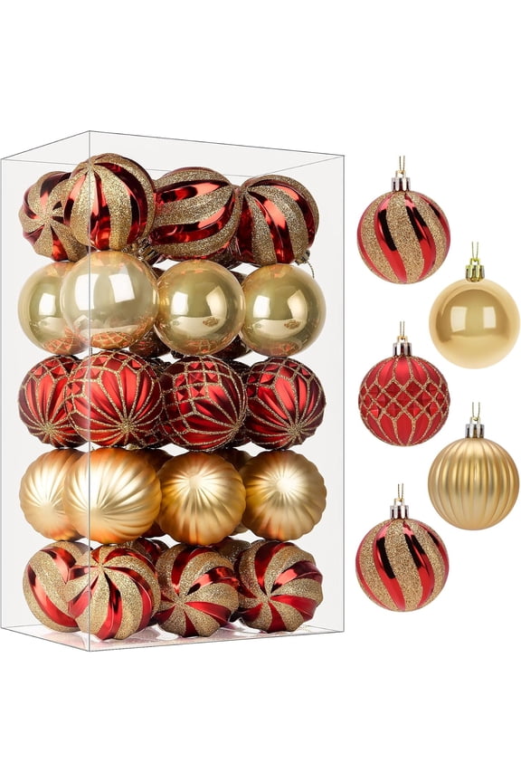 30ct 2.36 Inch Christmas Tree Balls Ornaments, Colored Shatterproof Plastic Decorative Baubles for Xmas Tree Decor Holiday Party Wedding Decoration