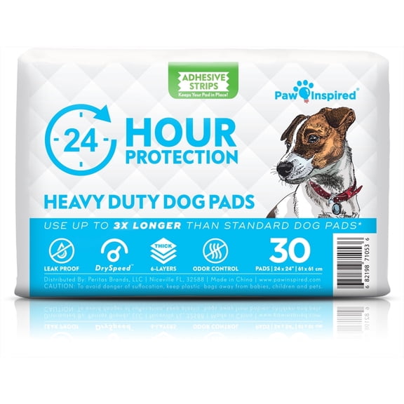 30ct Paw Inspired 24x24 in Large Dog Pee Pads with Adhesive Tabs, Extra Thick Heavy Duty Absorbent Puppy Potty Training and Incontinence Pads