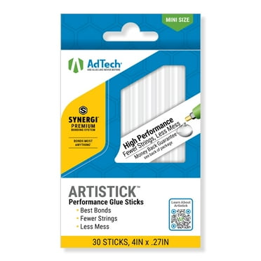 AdTech Mini 4" Stringless Hot Glue Sticks – 30 Hi-Temp Sticks for Crafts, DIY & Repairs