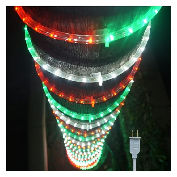 30ft/9m LED Rope Lights Indoor Outdoor Decorative Lighting for Party Trees Patio Deck Flexible String Lights-Red White Green