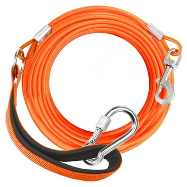 Furggis 30ft Dog Leash Chew Proof, Tie Out Cable for Dogs Heavy Duty with Comfortable Padded Handle for Dogs Up to 125lbs, Orange