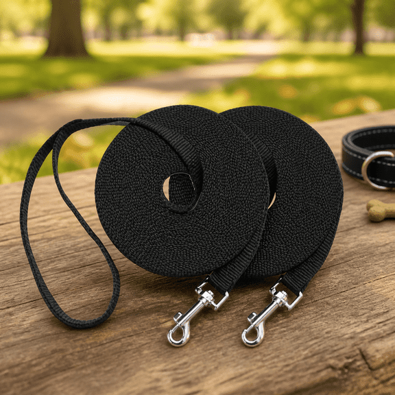 30ft Dog Training Leash 2-Pack Long Recall Lead for Puppies & Medium to Large Dogs, Outdoor, Camping, Backyard, Black, Swivel Snap