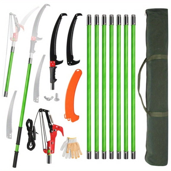 30ft Manual Pole Saw, Lightweight Tree Trimmers Long Handle Pruner Set, Sharp Steel Blade and Scissors Pole Saw for Trimming Palm, Pear Tree, Fir Tree, Other High Trees and Shrubs