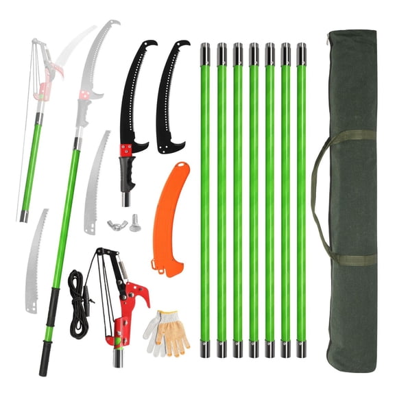 30ft Manual Pole Saw Set, Long Handle Tree Pruning Saw, Lightweight Tree Trimmer with Steel Blade & Scissors for High Branches, Palm, Pear & Fir Trees