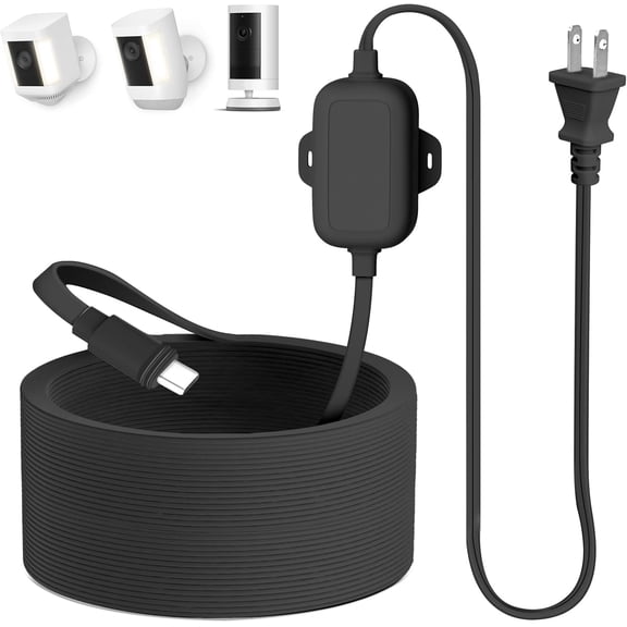 30ft Power Adapter Compatible with Spotlight Cam Plus/ (Battery), Long Flat and Weather Resistant Extension Power Cord for Security Camera, Black