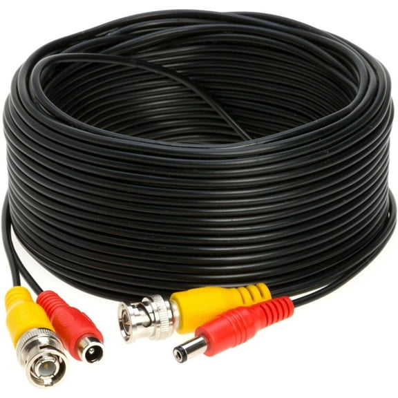 30ft Premade BNC Video Power Cable / Wire For Security Camera, CCTV, DVR, Surveillance System, Plug & Play (Black, 30)