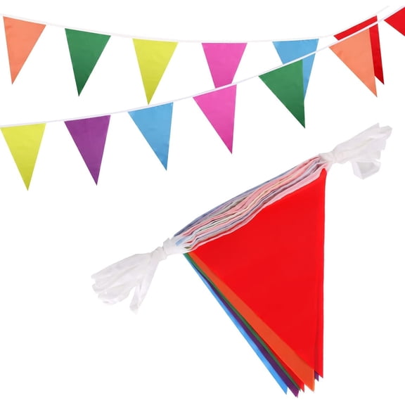 30ft Reusable Rainbow Pennant Banner - 21 Large Multicolor Flags, Anti-Fray Laser Cut & Double Stitched Polyester Bunting for Grand Opening, Birthday, Classroom, Festival