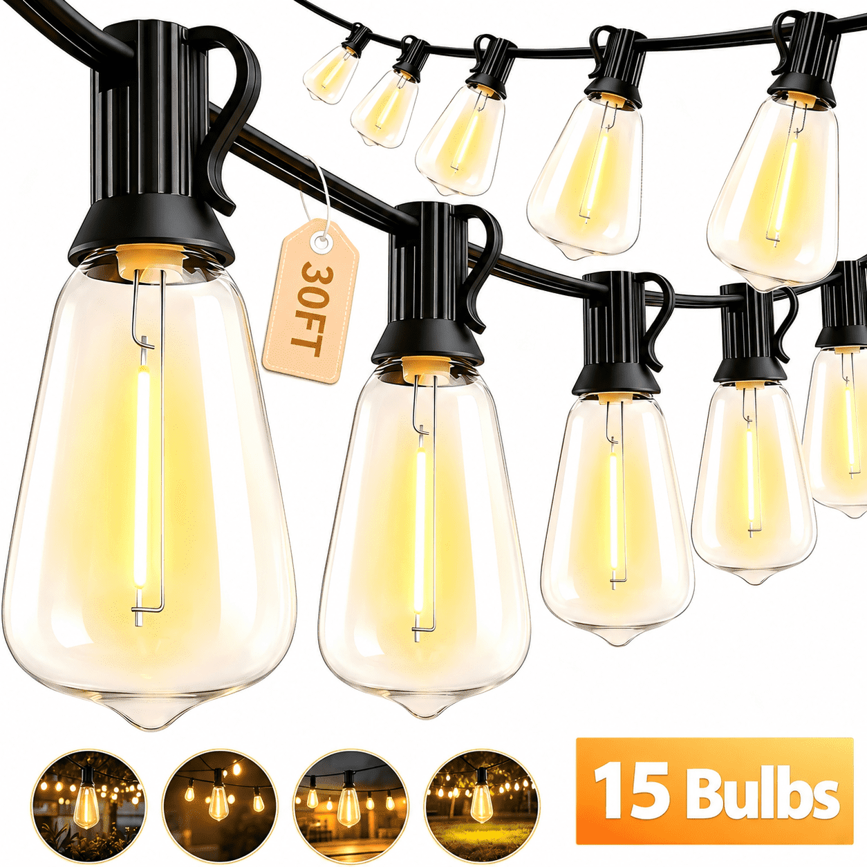 Artika, Outdoor Solar String Lights, 20 LED Bulbs, Matte Black