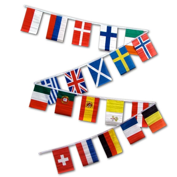 30ft String Flag Set of 20 European Country 12x18 Bunting Flag Banner Flags