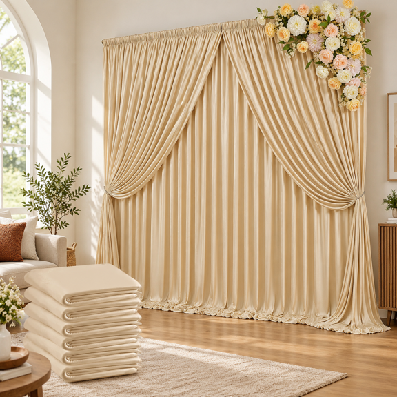 30ft X 10ft Wrinkle Free Beigedrop Curtafor Parties Weddings 6 Panels 5*10ft Soft Silk Polyester Photo Drapes Birthday Shower Bap