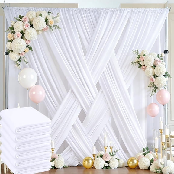 30ft x 10ft White Backdrop Curtain Panels for Parties, Thick Wrinkle Resistant 6 Panels Polyester Wedding Backdrop Drapes for Birthday Backdrop Photography Decorations
