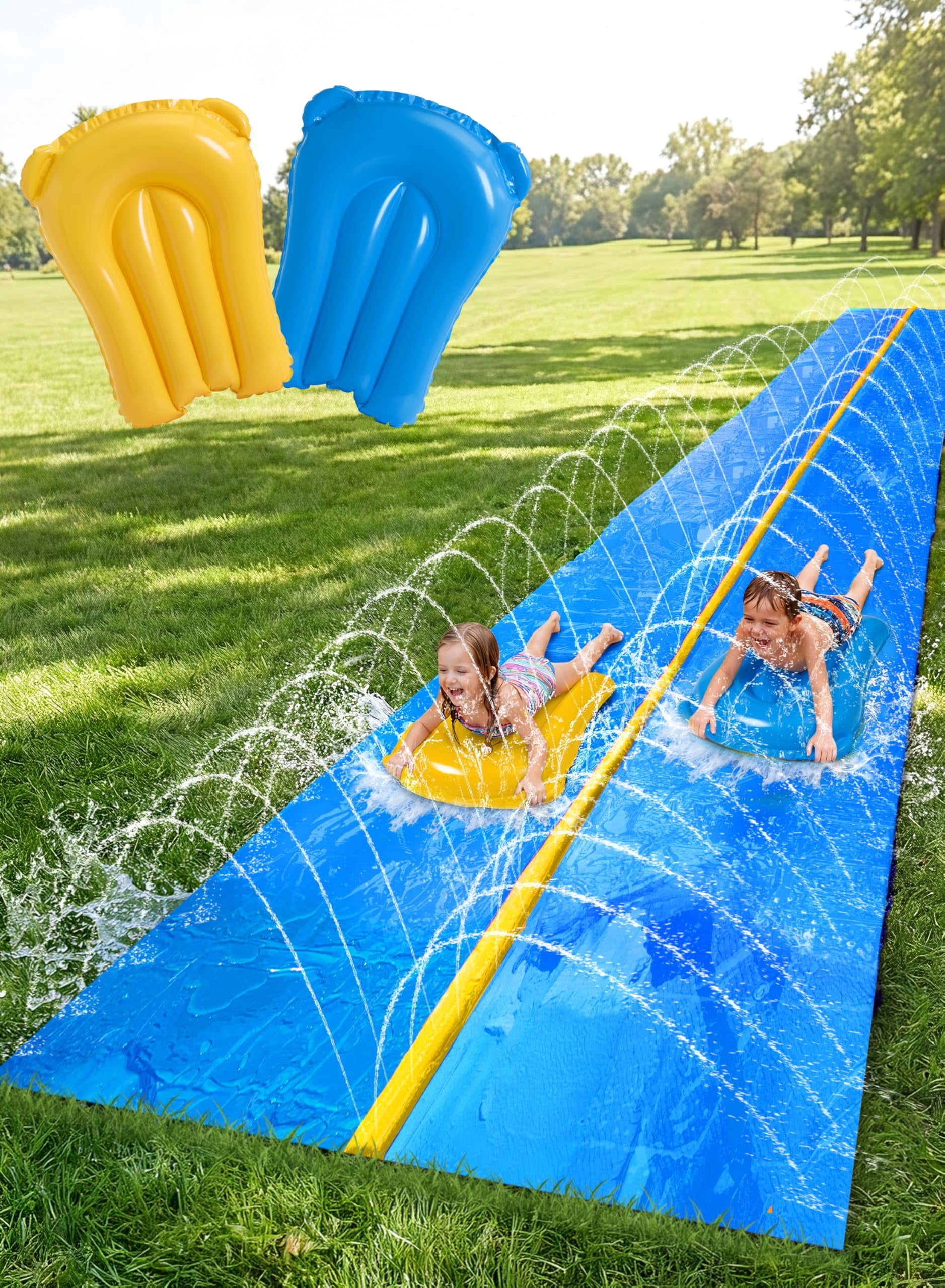 30ft x 6ft Lawn Water Slide with Built-in Sprinkler and Inflatable Boards