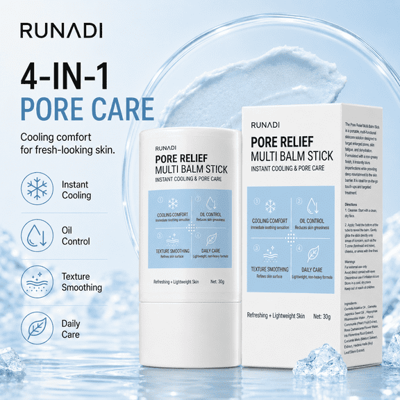 Pore Relief Multi Balm Stick 30g, 4-in-1 Pore Care Instant Cooling Oil Control, Matte Face Stick for Skin Texture Smoothing Daily Care