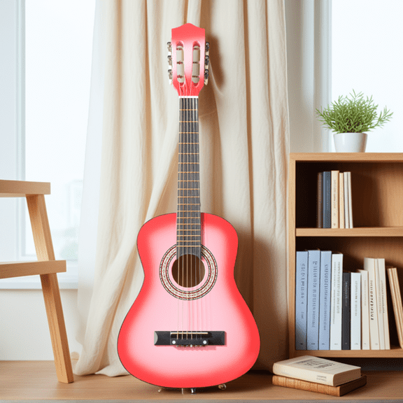 30in Acoustic Guitar with Pick, Strings, Capo, Gig Bag, Tuner and Shoulder Strap (Pink)