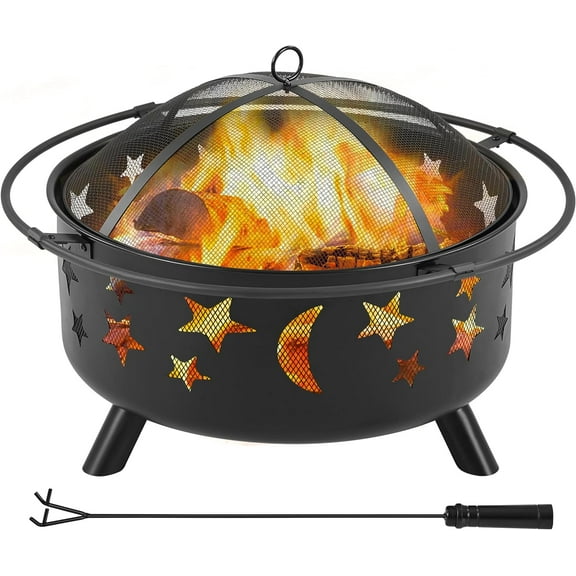 30in Fire Pit Moons and Sky Stars Outdoor Fire Pit Fireplace Large Bonfire Wood Burning Firepit Bowl for Patio & Backyard with Spark Screen