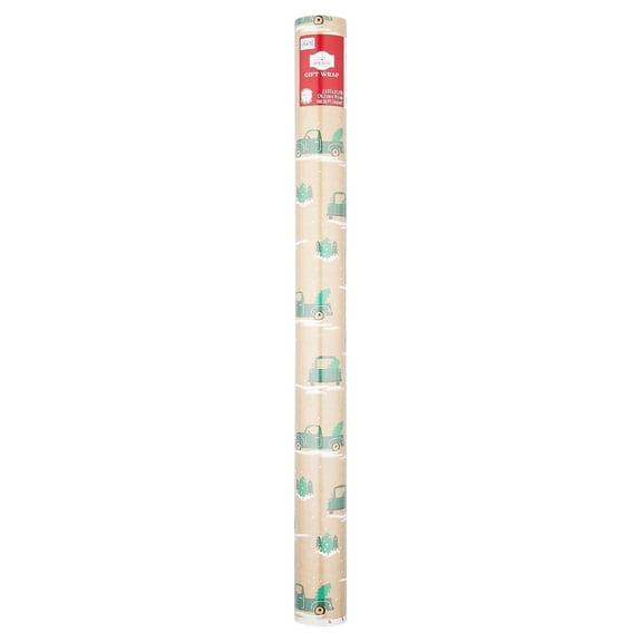 Brown and Green Vintage Truck Christmas Wrapping Paper, 160 sq ft, by Holiday Time