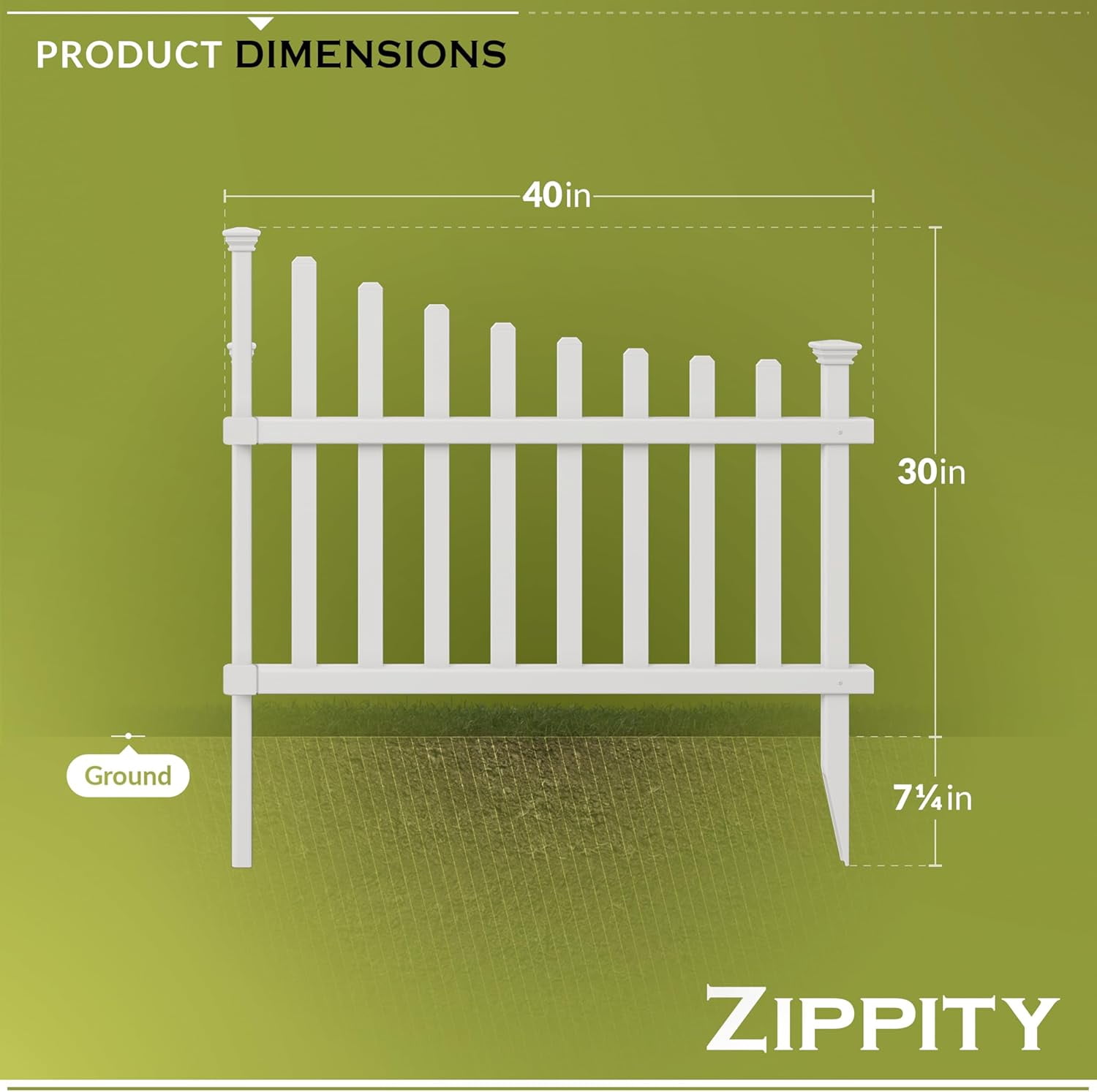 30in H x 40in  White Vinyl Picket Fence, No  Garden Border, Decorative Yard Fence for Backyard &