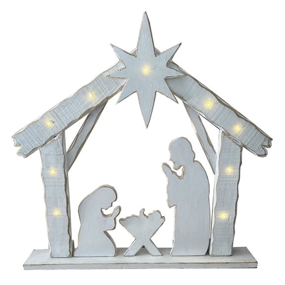 Hi-Line Gifts Battery Operated LED Lighted Wooden Nativity Family Christmas Decoration - 30.25"
