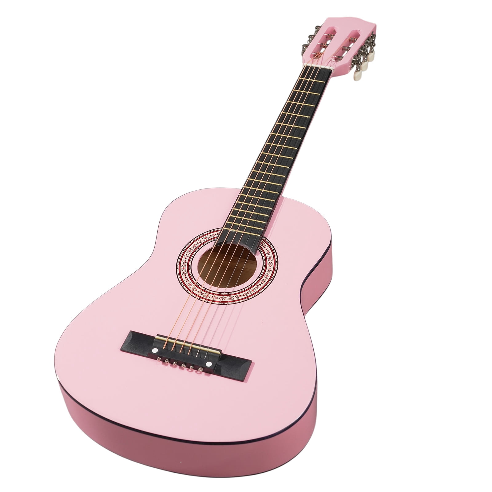 30in Round Acoustic Guitar with Picks, Strings, Capo, Case, Tuner, and Strap - Light Pink