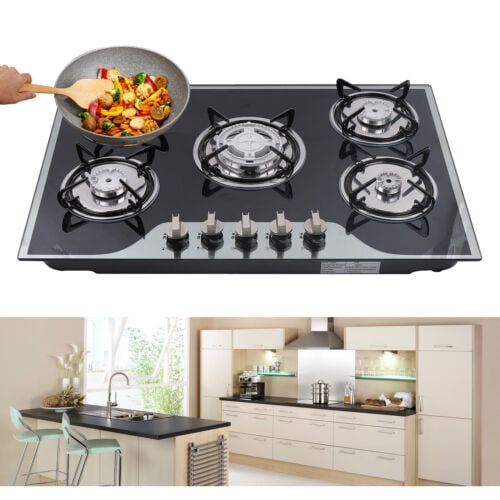 30in Stainless Steel Cook Top Built-in 5 Burners Stove LPG/NG Gas Cooker Hob