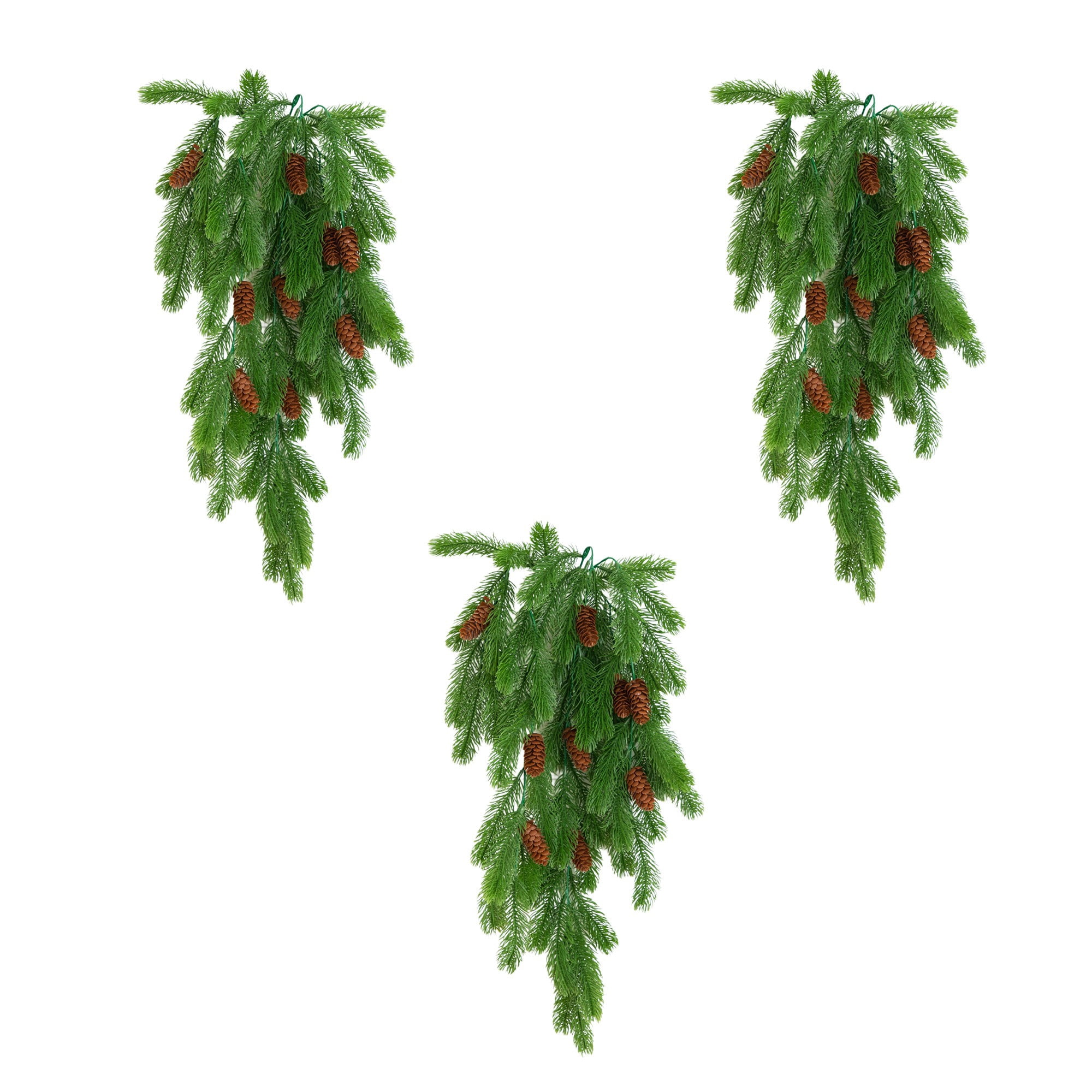 30in. UV Resistant Artificial Christmas Pine & Pinecone Hanging Plant (Indoor/Outdoor) - Set of 3