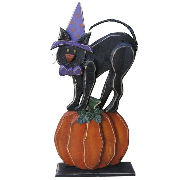 Hi-Line Gift Ltd. 30in Wooden Black Cat on Pumpkin Halloween Decor Indoor Outdoor Use