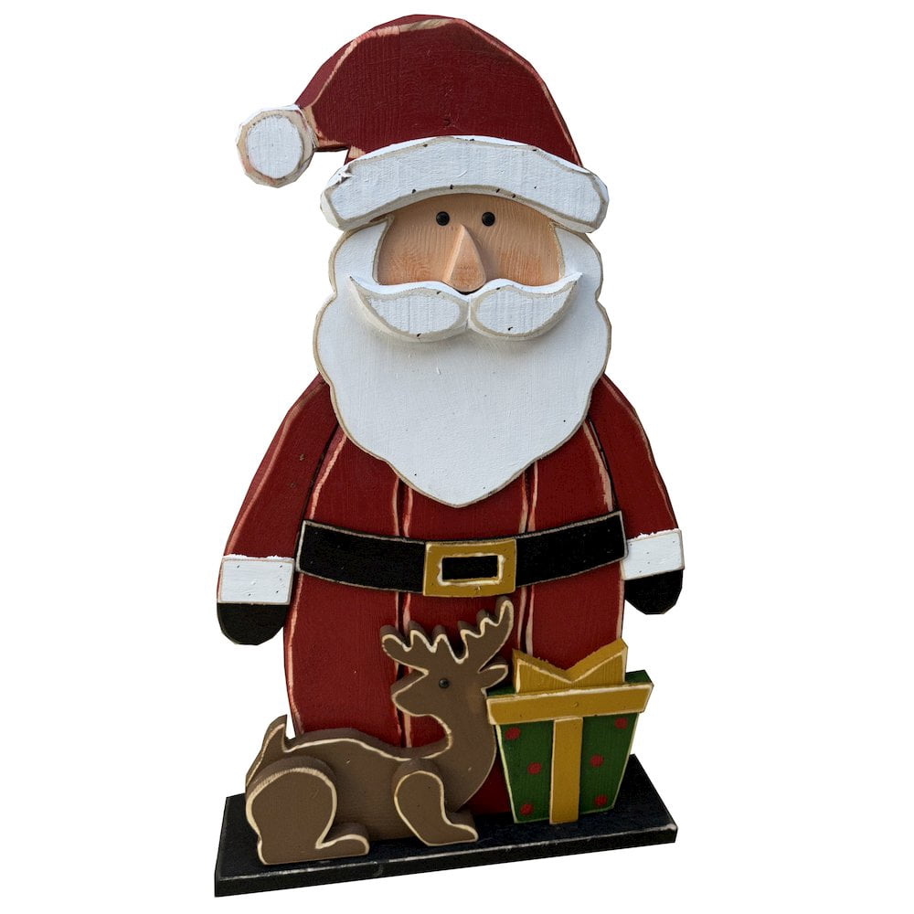 Hi-Line Gift Ltd. 30in Wooden Santa with Reindeer Christmas Decor Indoor Outdoor Use