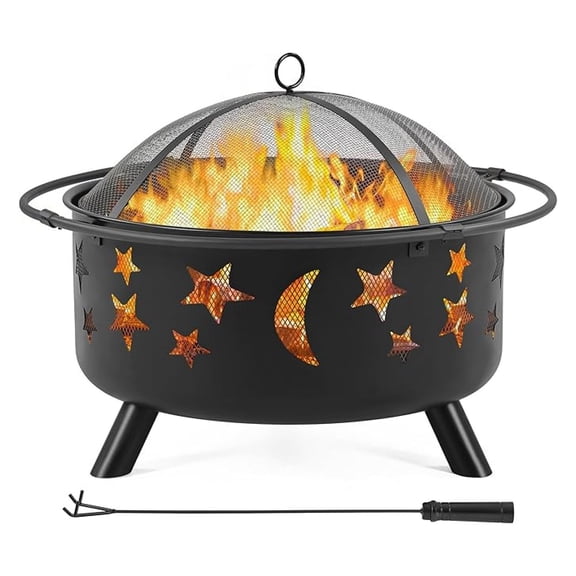 30in for Outside Wood Burning Outdoor Fireplace with Screen, for Patio Backyard Garden Picnic