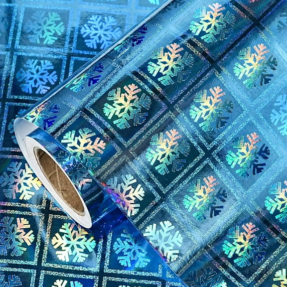 30in x 32.8Ft Blue Snowflake Holographic Wrapping Paper, Metallic Snowflake Pattern for Christmas Eve, Holiday Season, Birthday, Wedding, Baby Shower, Graduation Party, Jumbo Roll