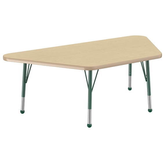 30in x 60in Trapezoid Premium Thermo-Fused Adjustable Activity Table Maple/Maple/Green - Toddler Ball