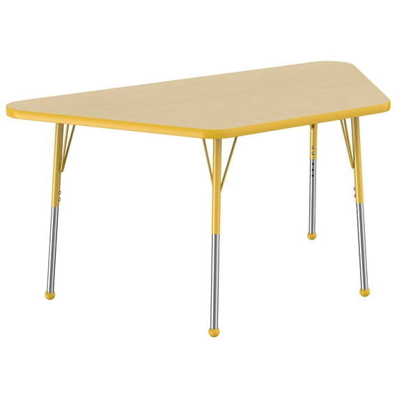 30in x 60in Trapezoid Premium Thermo-Fused Adjustable Activity Table Maple/Yellow/Yellow - Standard Ball
