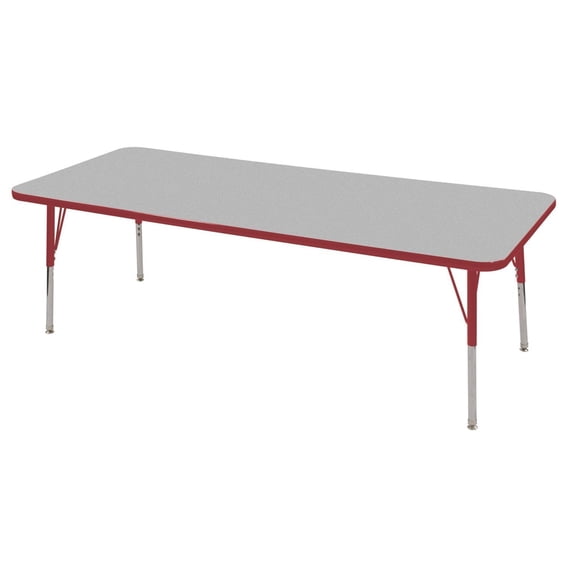 30in x 72in Rectangle Everyday T-Mold Adjustable Activity Table Grey/Red - Standard Swivel with Eight 14in Stack Chairs Red - Swivel Glide