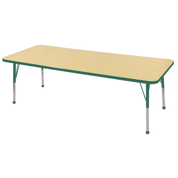 30in x 72in Rectangle Premium Thermo-Fused Adjustable Activity Table Maple/Green/Green - Standard Ball