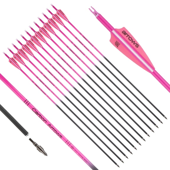 30inch Carbon Arrow with Removable Tips for Target Practice, Archery Hunting Arrows for Compound & Recurve & Traditional Bow(Pack of 12)