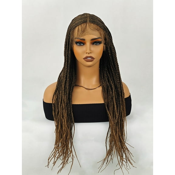 30inch Knotless Box Braided Wig | Full Lace Front Synthetic Braids for Black Women Lightweight Hand-Braided (Black/Light Brown)