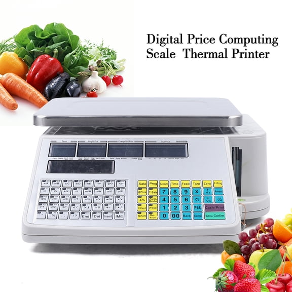 30kg Barcode Label Printing Scale, Digital Price Computing Scale with Thermal Printer, Commercial Retail Weighing Scale, POS Compatible Barcode Scale for Grocery Store, Deli, Produce Market