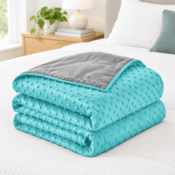 30lb Adult Weighted Blanket 86"x90" Aqua and Grey 2-Sided Microfiber Polyester
