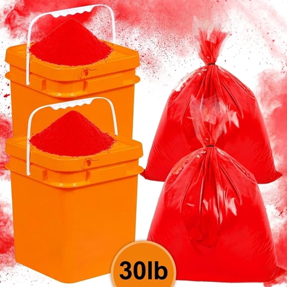 30lb Red Color Run Powder Kit with 2 Reusable Buckets, Festival Color War Party Favor Supplies