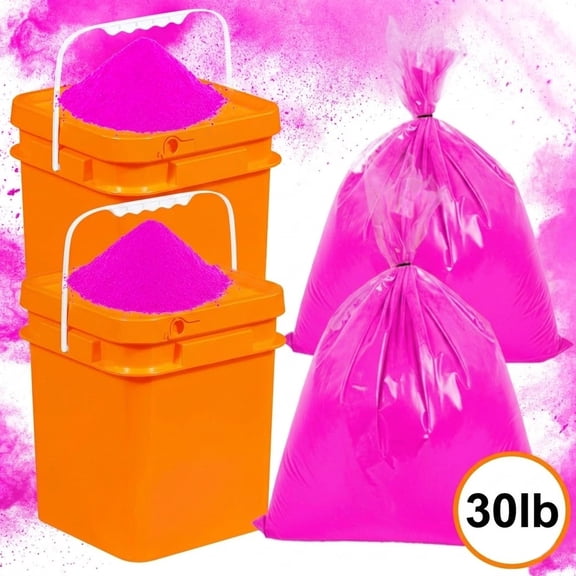 30lb Rose Red Color Run Powder Kit with 2 Reusable Buckets, Festival Color War Party Favor Supplies