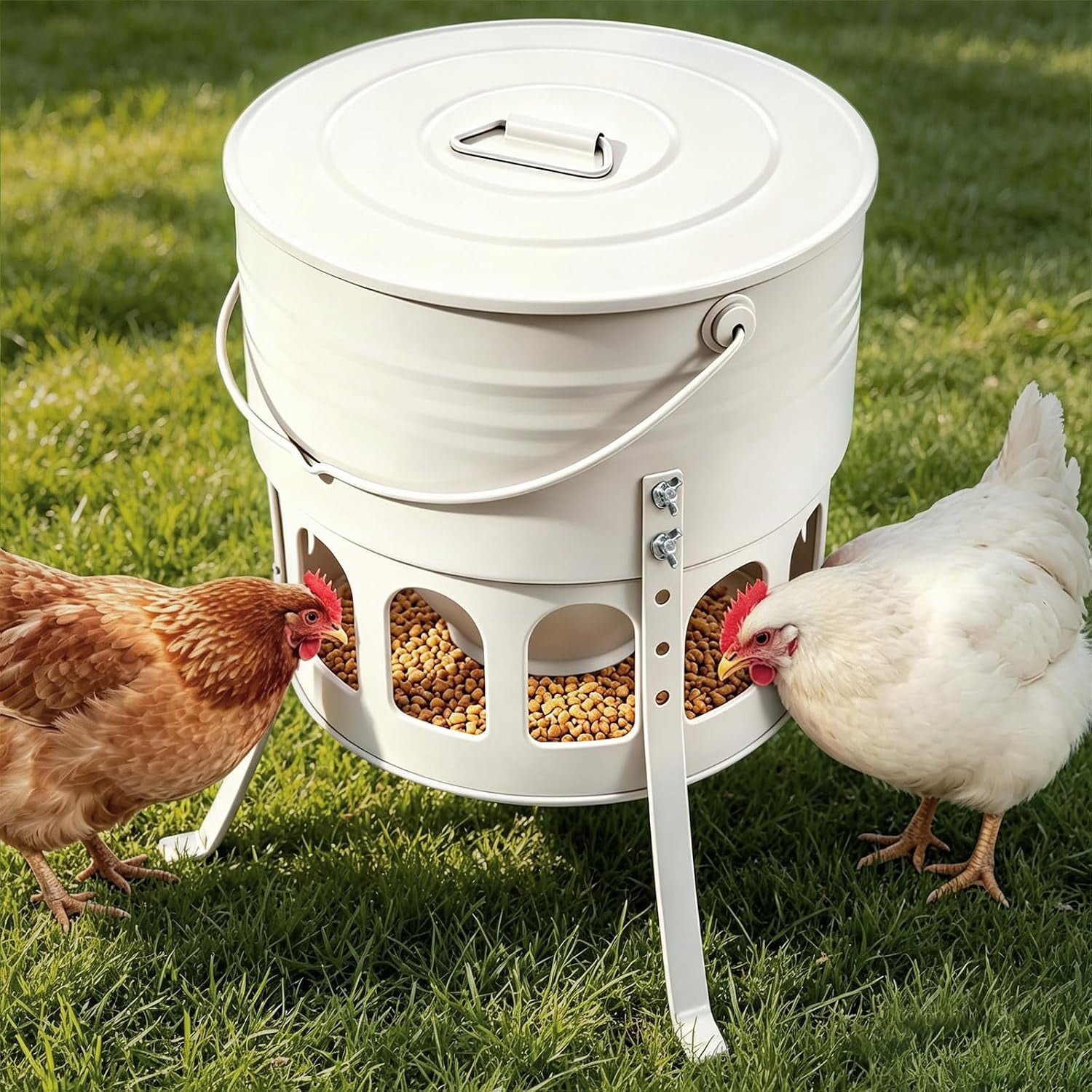 Poultry Stacker 30lbs Metal Chicken Feeder, 12-Port No-Waste Poultry Feeder ...