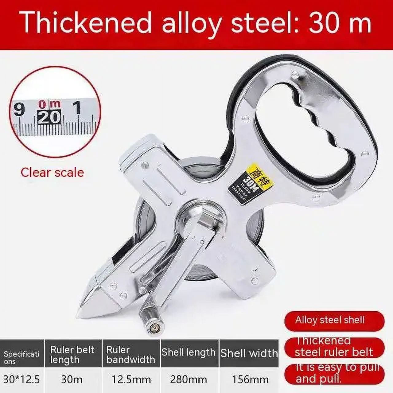 30m/50m/100m Tape Measure Portable Stainless Steel Shelf Frame Ruler ...