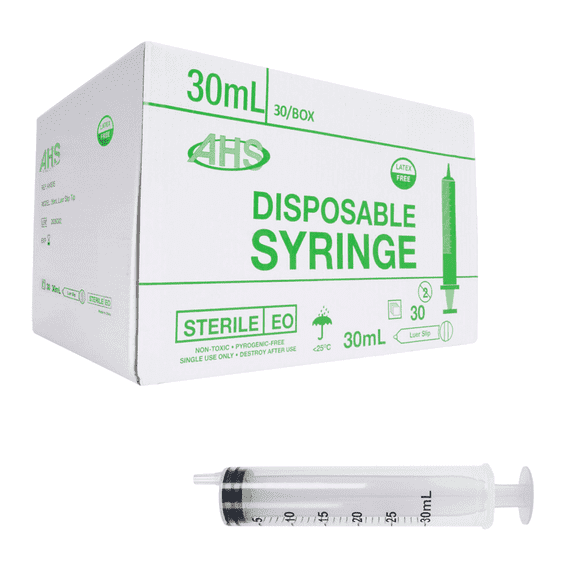 30mL Luer Lock Syringe (30 Pack), Sterile, Individually Wrapped, Syringes for Liquid, Scientific Labs, Feeding Syringes for Pets, Measurement, Medicine, Dispensing, & Oral, Clear