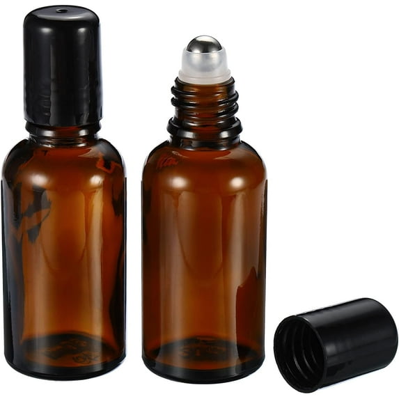 30mL Roller Bottles, 3 Pack Amber Glass Essential Oil Ball Black Caps Refillable Sample Containers, Brown -